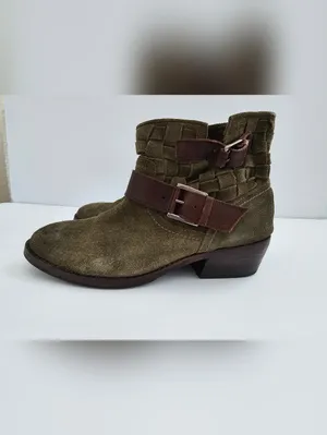 Adam Tucker by Me Too Woven Suede Buckle Booties​These olive green ankle boots thumbnail 2