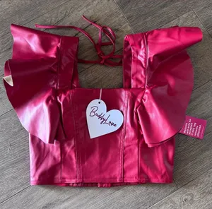 Buddy Love Erin Vegan Leather Top in Crimson Size S NWT thumbnail 1