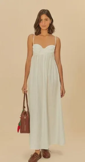 NWOT Farm Rio Linen Blend White Sleeveless Maxi Dress Size S thumbnail 1