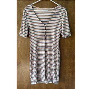 Abercrombie & Fitch Sz M Ribbed Striped Quarter Sleeve Button Front Dress Soft thumbnail 3