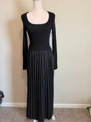 Melloday Mixed Media Long Sleeve Maxi Dress in black size medium thumbnail 4