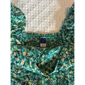 Green floral print puff sleeve mini dress thumbnail 4