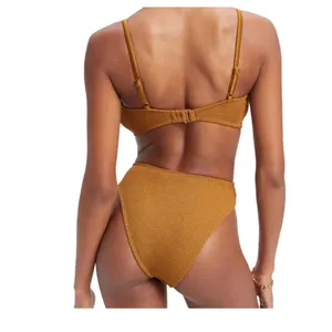 NEW Good American Always Fits Large Brown Bronze Crinkle Twist Bikini Top v6x thumbnail 2