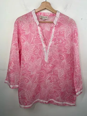 Jones New York Pink & White Floral Split-Neck Tunic thumbnail 1