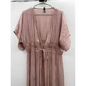 Alya‎ Duster Cardigan L/XL Dusty Rose Lace Trim Boho Open Front Maxi Kimono thumbnail 2