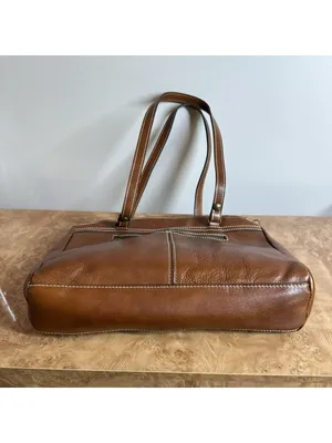 Patricia Nash Cognac Leather Tote Shoulder Bag Contrast Stitching Large Zip Top thumbnail 9