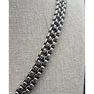 Choker Collar Pendant Necklace Silver Tone Double Box Chain Smokey Teardrop 16" thumbnail 4