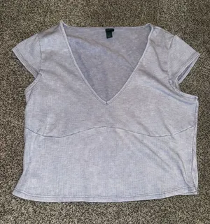 Wild Fable Ribbed Short Sleeve V-Neck Crop Top Light Blue Size XL thumbnail 1