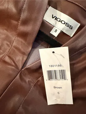 NWT Vigoss Size S Brown Faux Leather Mini Dress Puff Sleeve Smocked Waist V Neck thumbnail 9