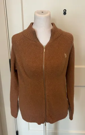 Vintage U.S. Polo Assn. Camel Brown Full Zip Sweater Jacket Women’s Large thumbnail 1