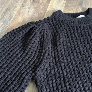 Zara textured open‎ knit chunky sweater crewneck balloon sleeves black size M thumbnail 8