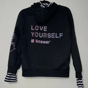 BTS LOVE YOURSELF medium (8) hoodie striped add on sleeves and around neck thumbnail 9