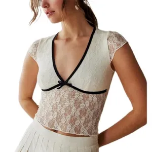 Thirty/ Thirty Cream Lace Top with Black Trim thumbnail 1