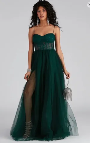 Windsor Forest Green High Slit Prom Dress thumbnail 1