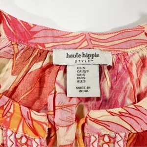 Size S Tropical Floral Bohemian Peasant Style Blouse With Tassels thumbnail 7