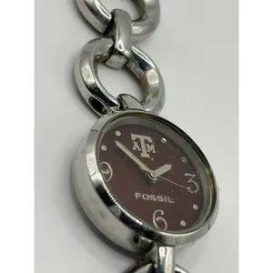 Fossil College Collection Texas A‎ & M Logo Maroon Face Silver Chain Watch thumbnail 5