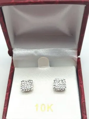 10K Yellow Gold Crystal Encrusted Square Stud Earrings thumbnail 11