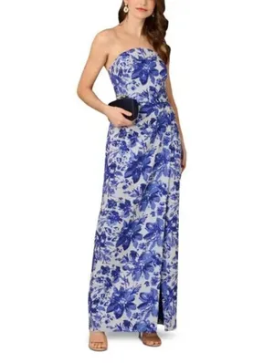 NWT Adrianna Papell Aidan Mattox Blue Floral Jacquard Gown Size 10 thumbnail 15