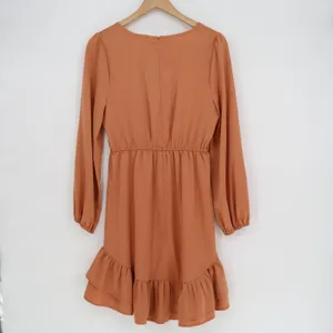 Davi&Dani Mini Dress Womens L Orange Pleated Ruffle Hem Long Sleeve Round Neck thumbnail 5