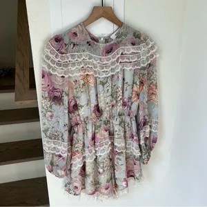 ELLIATT Karishma Romper with Lace Trim in Floral Watercolor thumbnail 3