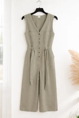 A New Day Linen Blend Sleeveless Jumpsuit - Tan/Oatmeal - Size Small thumbnail 2