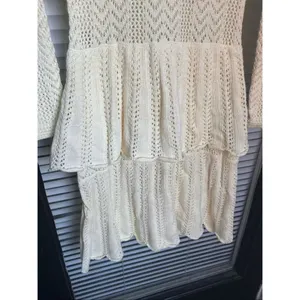 NWT Cynthia Rowley Pointelle Knit Peplum Sweater Dress Cream Size M thumbnail 14