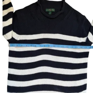 J Crew Always Womens XS Navy White Striped Cotton Mock Neck Shaker Knit‎ Sweater thumbnail 5