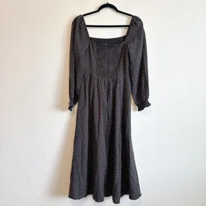 Petal & Pup | Ettie‎ Polka Dot Long Sleeve Midi Dress in Black thumbnail 5