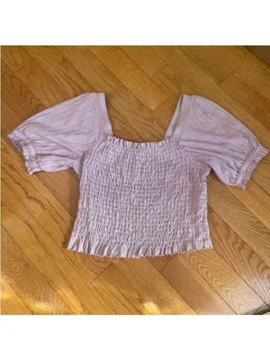 We the free Free People lilac top blouse elastic body puff sleeves XL Coquette thumbnail 2
