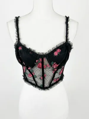 For Love And Lemons Black Floral Embroidered Lace Bustier thumbnail 1