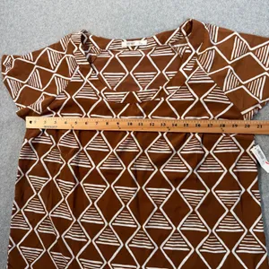 Old Navy Women's Large Brown White Geometric Pattern Short Sleeve Blouse Top thumbnail 8