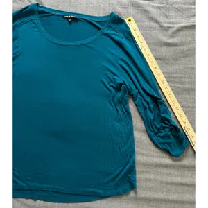Cable & Gauge Teal Blue Ruched Button Tab Sleeve Scoop Neck Top Large thumbnail 7