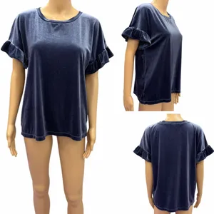 Old Navy Blue Velvet Ruffled Short Sleeve Top Womens Medium thumbnail 2