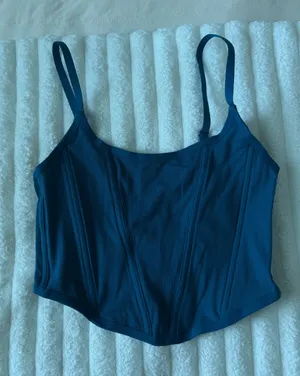 Colsie Teal Ribbed crop tank Blue Size M thumbnail 1