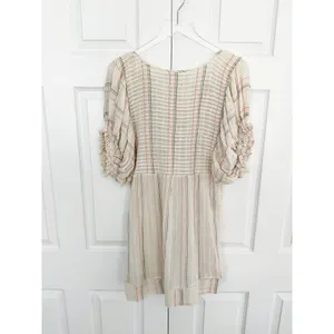 Free People Elsie Textured Gauze Tunic Mini Babydoll Dress Ivory Puff Sleeve thumbnail 9