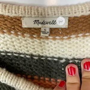 Madewell Balloon-Sleeve Pullover‎ Sweater in Stripe Mix Size Large thumbnail 5