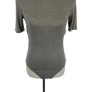 Trendy Mock Neck Open Back Grey Bodysuit Cutout Stretch Top Medium Y2K Aesthetic thumbnail 3