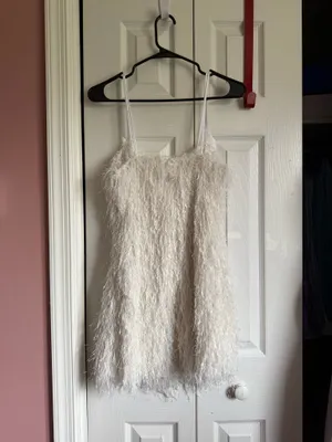 Zara White fringe Feathered Mini Dress sz S thumbnail 8