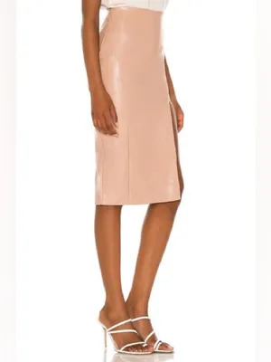 Superdown Jezabel Faux Leather Midi Skirt Nude Tan Pencil Skirt Size Small thumbnail 3