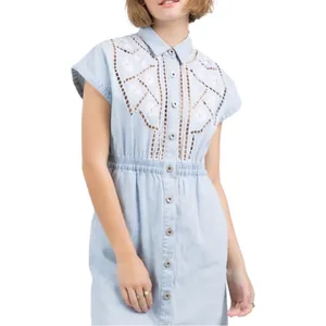 POL Chambray Denim Prairie Midi Dress Embroidered Eyelet Blue S NWOT thumbnail 3