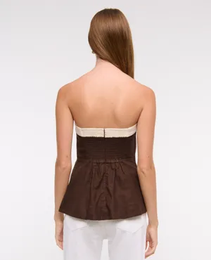 Abercrombie and Fitch AnF Dark Brown White Beige Linen Blend Tube Top Blouse thumbnail 5