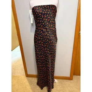 Anthropologie‎ Tilda Strawberry Print Satin Strapless Maxi Slip Dress NEW thumbnail 2