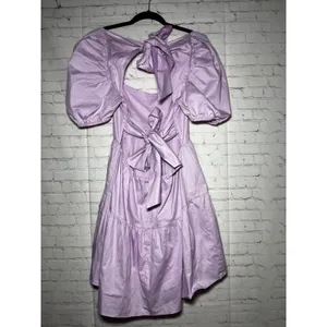 BARDOT Lavender Puff Sleeve Tiered‎ Mini Dress Open Back Wedding Guest Size 6 SM thumbnail 6