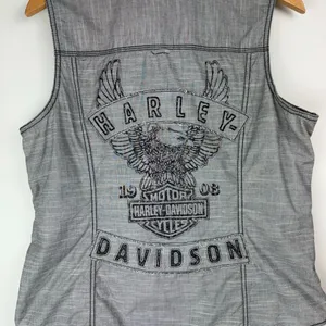 Harley Davidson Y2K Button Down Shirt Vest Sz XL Grey Graphic Back thumbnail 11