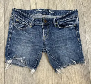 American Eagle Outfitters Distressed Dark Wash Denim Shorts - Blue Size 2 thumbnail 1