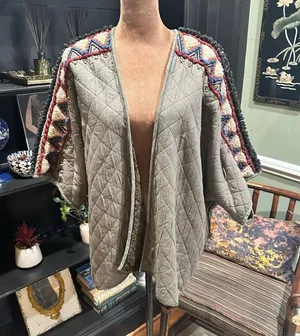 Anthropologie BL^nk London Quilted Faux Fur Jacket – Moss Green – Boho Beaded thumbnail 1