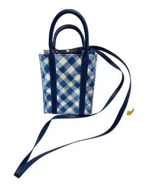 Bath & Body Works Blue Gingham Mini Tote Bag with Strap & handles NWOT thumbnail 1