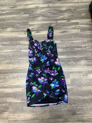 Lulu's Black Mini Dress with Purple, Blue & Green Floral Print thumbnail 6