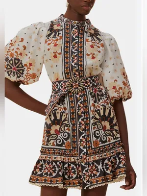 Farm Rio Flower Fan Tapestry Off-White Mini Dress Size Large. thumbnail 2