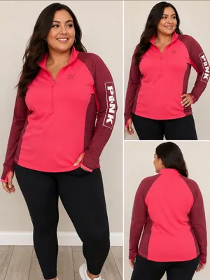 PINK Victoria's Secret Hot Pink & Maroon Half-Zip Pullover thumbnail 2